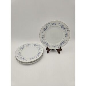 4 Vintage Empress China‎ Japan Delft Blue Flower  Salad Bread Plates Silver Trim